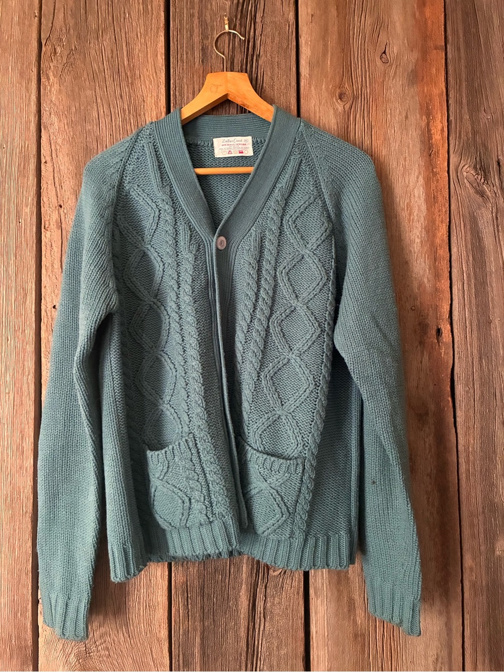 Vintage 70s Blue Acrylic Knit Cardigan Sweater XL